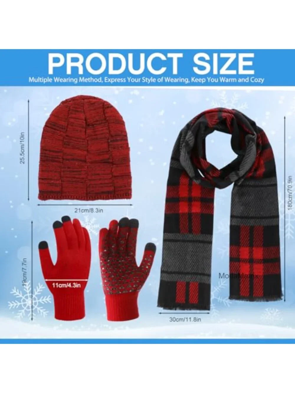 Men's Winter Hat Scarf Gloves Earmuff Set - Warm Knitted 4 Piece Set with Touch